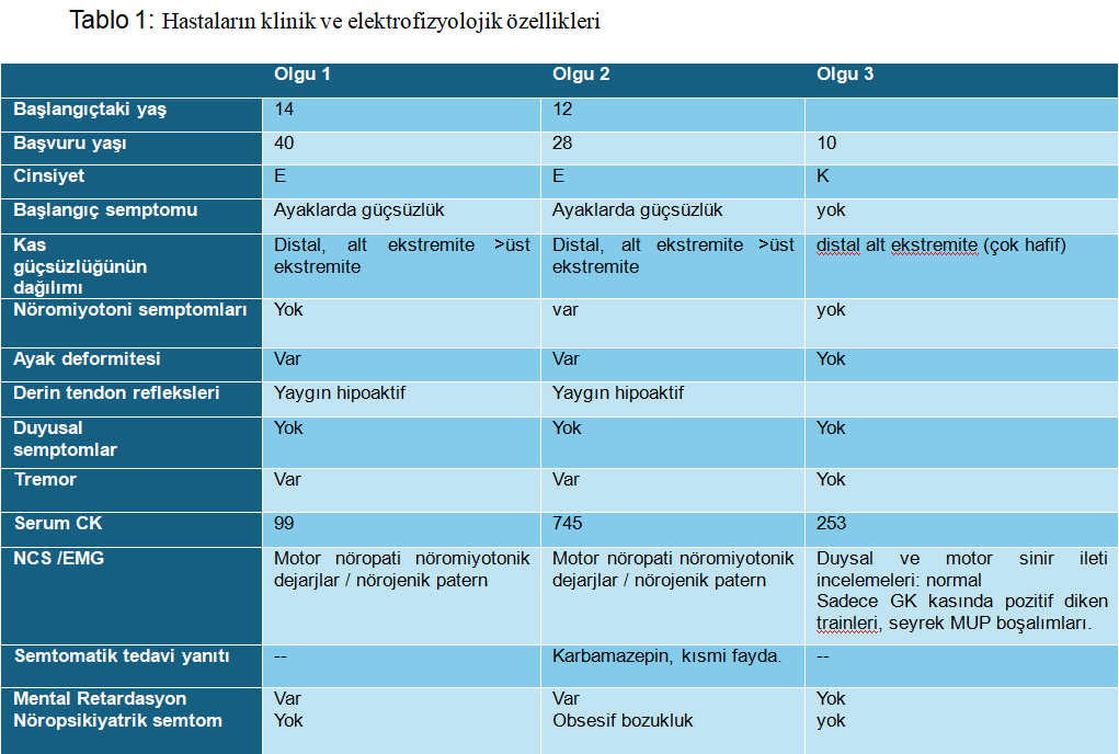 Tablo 1 Hastaların Klinik ve Elektrofizyolojik Özellikleri